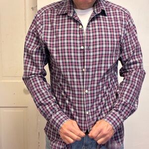 GAP Cotton Men's Casual Plaid Shirt - Navy and Burgundy